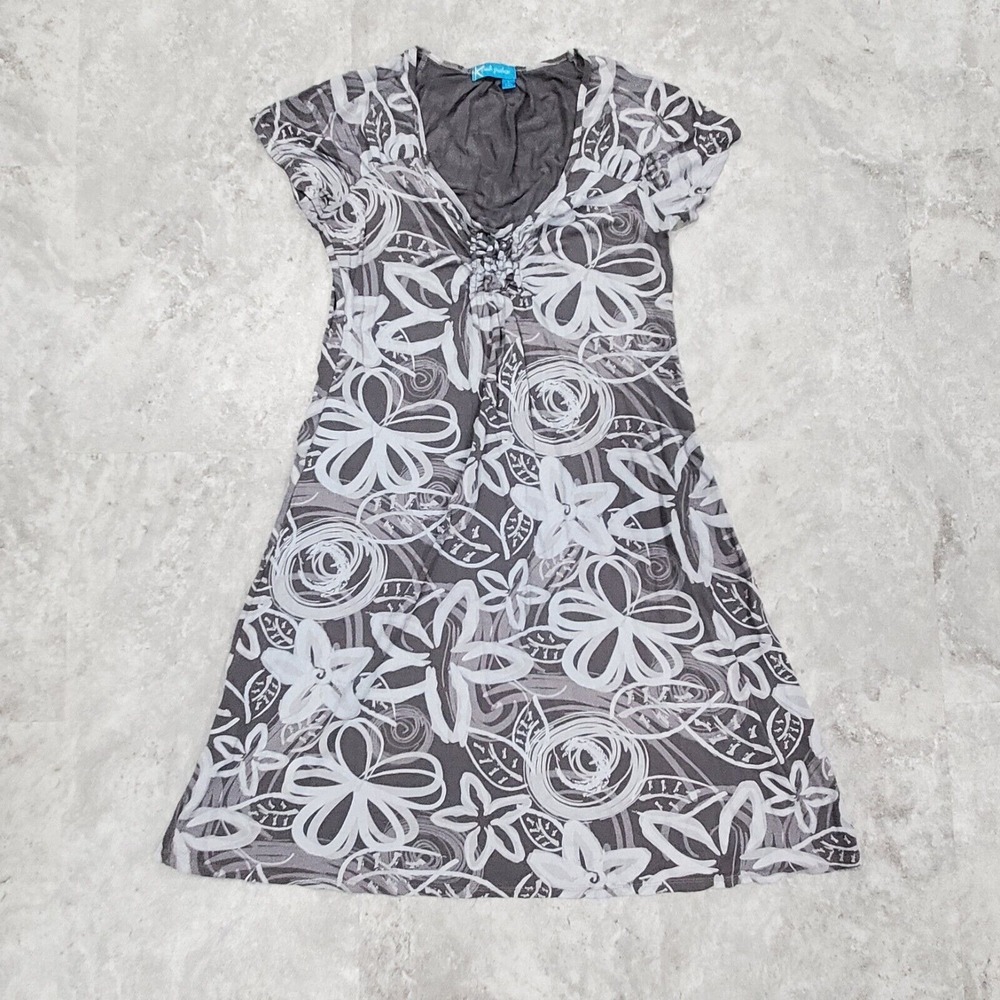 Fresh Produce Dress Womens Small Gray Floral‎ Cap Sleeve Scoop Neck